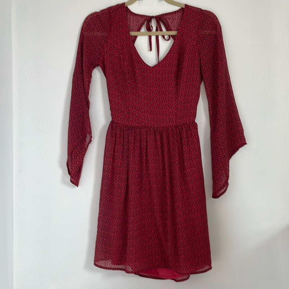 Hollister Red Floral Bell Sleeve Dress